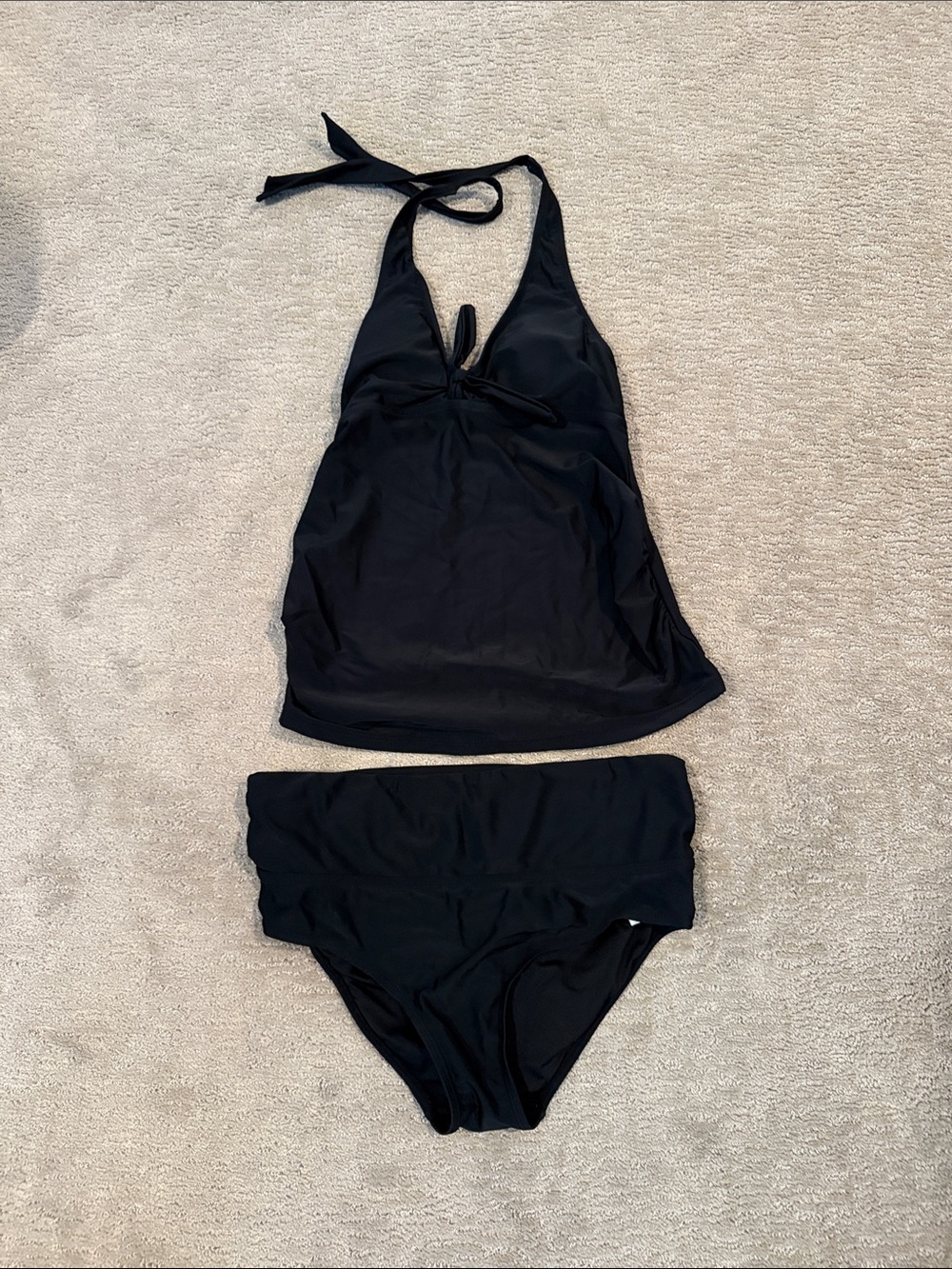Women’s Black Maternity Halter Tankini with Fold-Over Brief